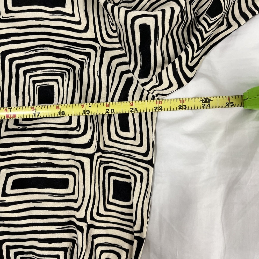 NWT ZARA M Blouse‎ Womens Black/Beige Geometric Print Drawstring Casual Office - Picture 8 of 10